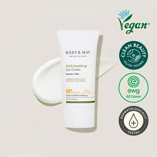 Mary&May Cica Soothing Sun Cream SPF50 + PA + + + + 50ml for Sensitive Skin Protection - 50ml